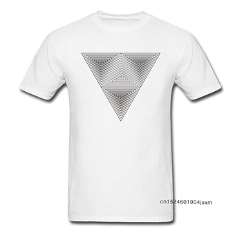 Koszulka męska ze złudzeniem optycznym w hipsterskim stylu - trójkątowy nadruk, czarno-biały, geometryczny wzór, bawełniana