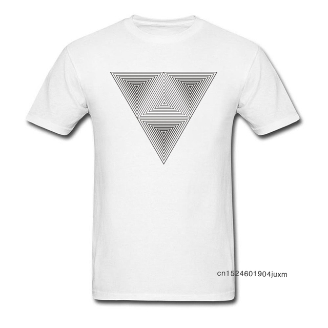 Koszulka męska ze złudzeniem optycznym w hipsterskim stylu - trójkątowy nadruk, czarno-biały, geometryczny wzór, bawełniana - tanie ubrania i akcesoria