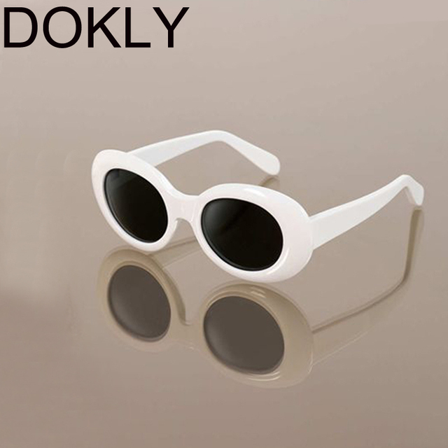 Biała owalna okulary przeciwsłoneczne DOKLY, inspirowane stylem Bella Hadid i Kurt Cobain - tanie ubrania i akcesoria