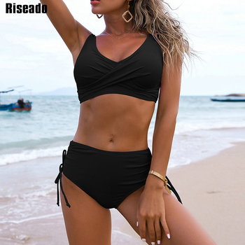 Zestaw bikini Riseado Sexy Push Up w kolorze czarnym wysokiej talii ze sznurkami na lato 2021
