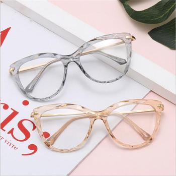 Okulary optyczne dla kobiet, anty-niebieskie światło, stylowe ramki kocie oko wielokątne cięcia
