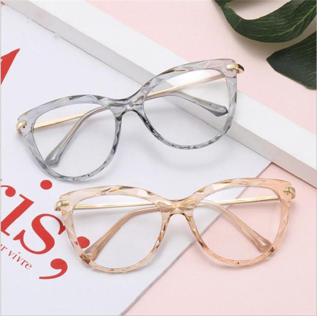 Okulary optyczne dla kobiet, anty-niebieskie światło, stylowe ramki kocie oko wielokątne cięcia - tanie ubrania i akcesoria