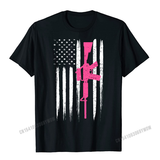 Koszulka męska z grafiką flagi w stylu Harajuku, nawiązująca do 2nd poprawki, w różowym kolorze - tanie ubrania i akcesoria