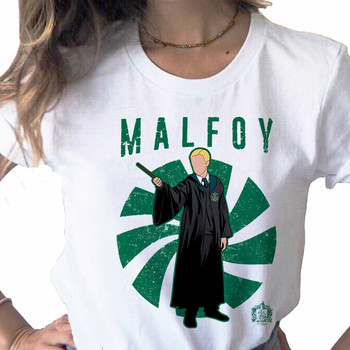 Damska koszulka z nadrukiem Anime Draco Malfoy Lato 2021 - biała, o-kołnierzyk, krótki rękaw