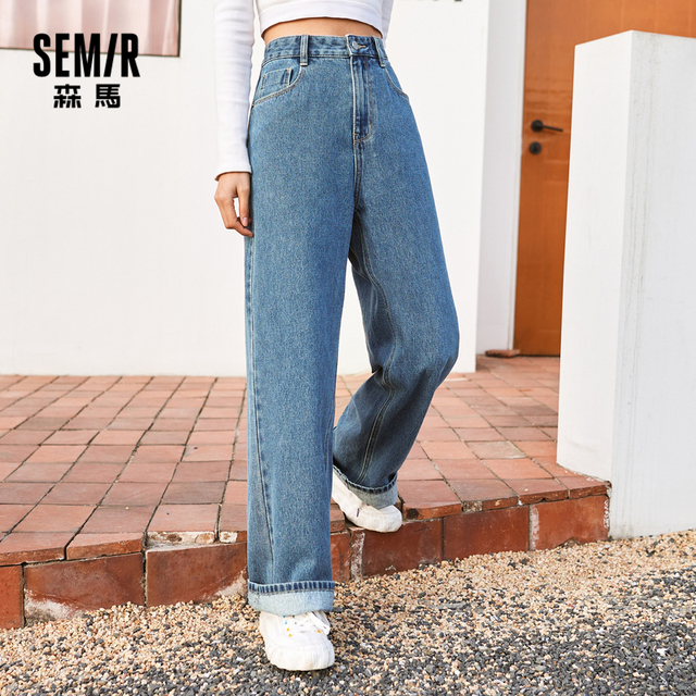 SEMIR jeansy damskie bawełniane spodnie szerokie nogawki wysokiej talii Slim, nowe luźne spodnie damskie Ins Tide wiosna na co dzień - tanie ubrania i akcesoria