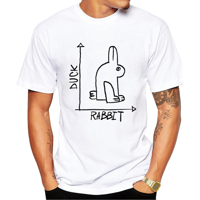 T-shirt męski TeeHub Kaczka Królik - Optyczne Złudzenie, Proste Linie, Krótki Rękaw - tanie ubrania i akcesoria