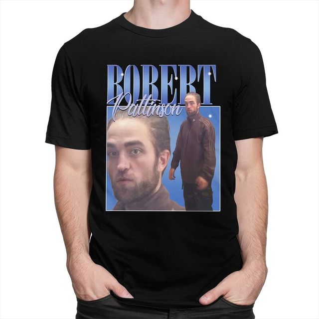2021 Koszulka męska Funny Robert Pattinson ze słynnym memem - Stylowe, krótkie rękawy, z wytarciami - 100% bawełny - Vintage - tanie ubrania i akcesoria