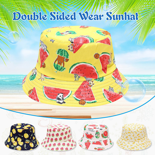 Dwustronny kapelusz słońce rybacy z tropikalnym wzorem owoców - moda męska i damska (Hip Hop Czapki) - tanie ubrania i akcesoria