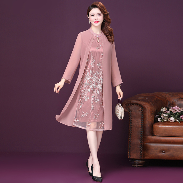 Suknia Elegante w stylu wczesnej jesieni 2021 z prostymi haftami kwiatowymi Plus rozmiar 4XL - tanie ubrania i akcesoria
