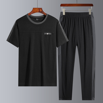 2021 Nowa letnia garsonka męska z krótkim rękawem i długimi spodniami - szybkoschnący zestaw odzieży sportowej