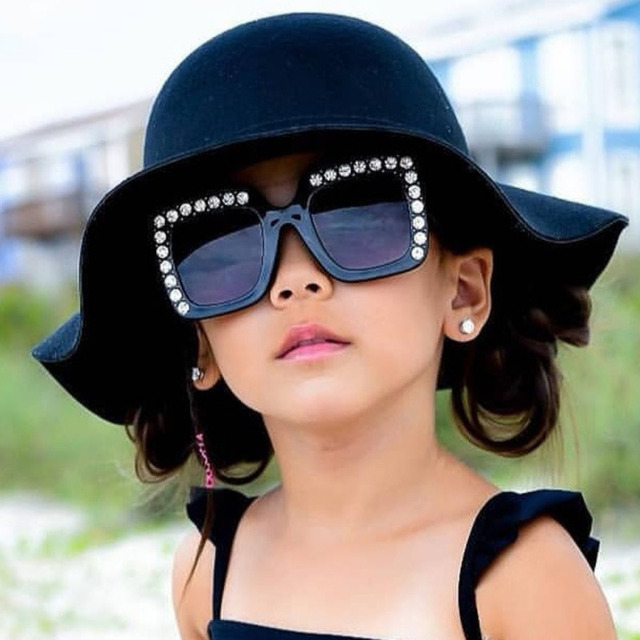 Okulary przeciwsłoneczne dla dzieci marki Oversize 2021 z dużymi oprawkami, ozdobione diamentami - tanie ubrania i akcesoria