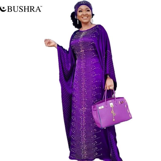 Maxi sukienka Batwing z satyny jedwabnej BUSHRA afrykańskie wzory Vetement Femme 2021 moda - tanie ubrania i akcesoria