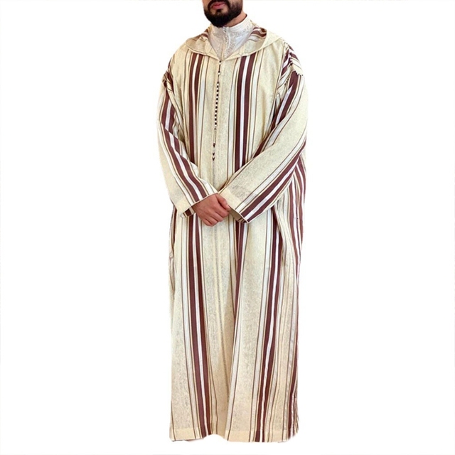 Ubranie muzułmańskie męskie z długim rękawem - Kaftan Thobe paski dubaj sukienka styl rozrywkowy - tanie ubrania i akcesoria