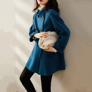 Elegancki płaszcz wełniany średniej długości dla kobiet - jesienno-zimowa moda, podwójna łuska, jednolita odzież wierzchnia na co dzień