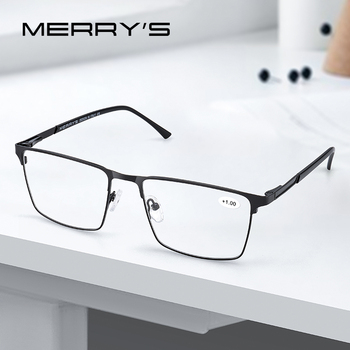 MERRYS DESIGN Okulary do czytania męskie blokujące niebieskie światło +1.00 +1.50 +2.00 +2.50, soczewki asferyczne CR-39 z żywicą