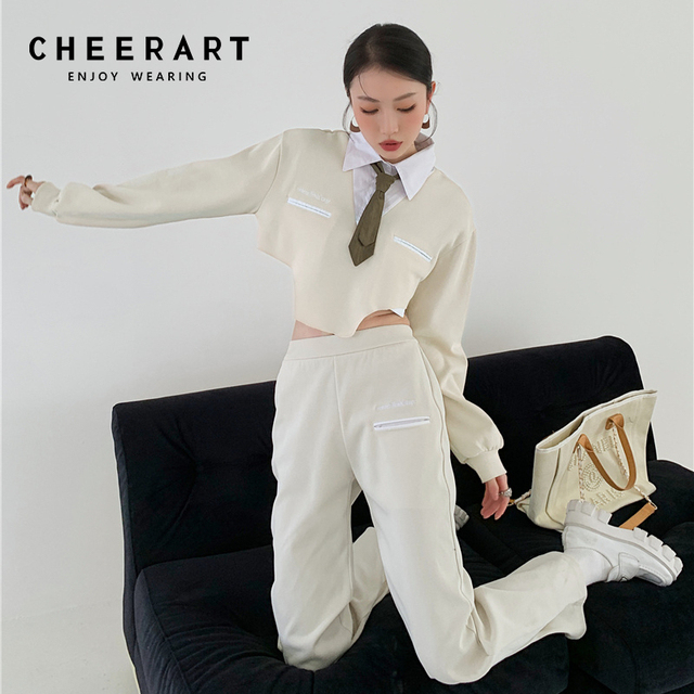 Bluza z kapturem CHEERART Designer - jesień 2021, damska, asymetryczna, krótka, Polo Tie, Techwear - Sweetshirts 2022 - tanie ubrania i akcesoria