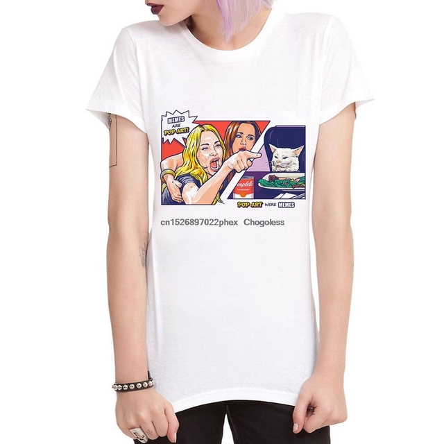 Koszulka męska Pop Art Kobieta krzyczy na kota - Tee 100% bawełna - Rozmiary unisex - tanie ubrania i akcesoria
