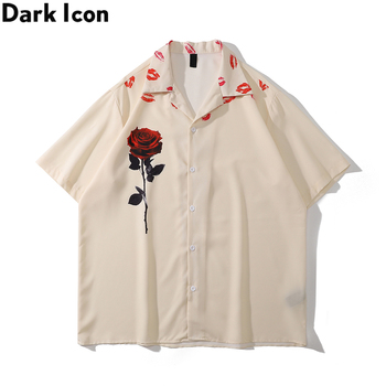 Męska koszula polo w stylu vintage z ciemnym ikonowym kwiatowym wzorem dla letnich wakacji i plaży