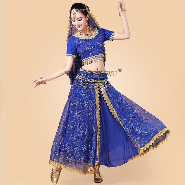 Zestaw 2/3/5 sztuk indyjskiego kostiumu tanecznego dla dorosłych - orientalne ubranie do tańca brzucha, występy na scenie, Bollywood Dancewear - tanie ubrania i akcesoria