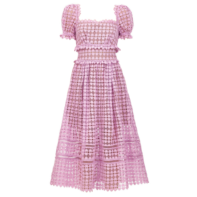 Fioletowa koronkowa sukienka damska wiosna 2020 - długa, z rękawem, wysokiej jakości - tanie ubrania i akcesoria