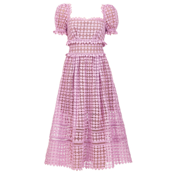Fioletowa koronkowa sukienka damska wiosna 2020 - długa, z rękawem, wysokiej jakości