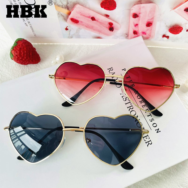 Okulary przeciwsłoneczne HBK serce czerwone damskie i męskie w kształcie, seksowne, słodkie, marki cukierki, lustrzane, ochrona UV400 - tanie ubrania i akcesoria
