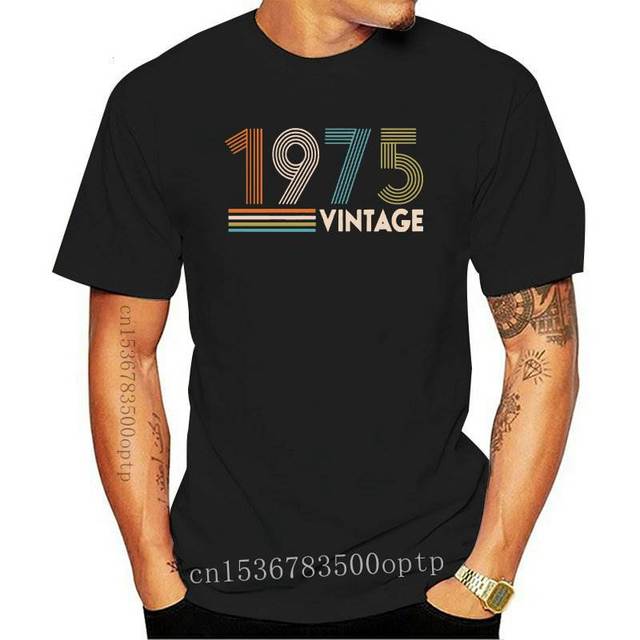 Męska Koszulka Vintage 1975 z nadrukiem, czarna, bawełna, Top T-Shirt, śmieszny Hip Hop - tanie ubrania i akcesoria