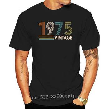 Męska Koszulka Vintage 1975 z nadrukiem, czarna, bawełna, Top T-Shirt, śmieszny Hip Hop