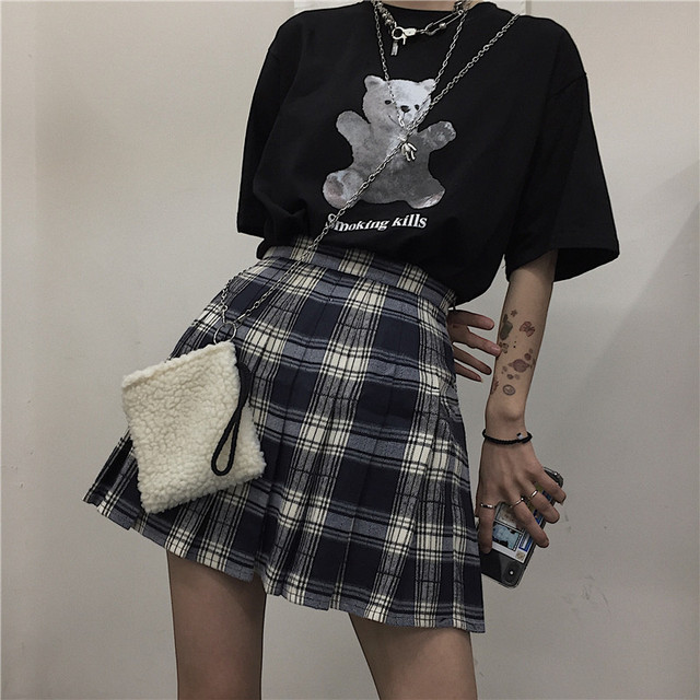 Spódnica mini w szkocką kratkę w stylu punkowym i ulicznym, letnia kolekcja 2020, dla dziewczyn, plisowana - tanie ubrania i akcesoria