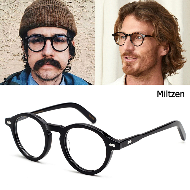 Okulary Miltzen - ramki z najwyższej jakości octanu, styl vintage, okrągły kształt, marka JackJad - tanie ubrania i akcesoria