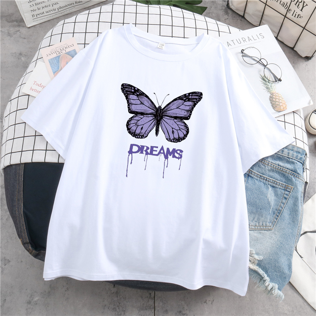 Damska bluzka Y2k z motywem motyla, fioletowa, w stylu koreańskim, Harajuku Punk Gothic - tanie ubrania i akcesoria