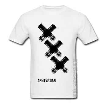 Męskie, czarne i białe topy i koszulki Amsterdam z krótkim rękawem i wycięciem pod szyją, wykonane z 100% bawełny