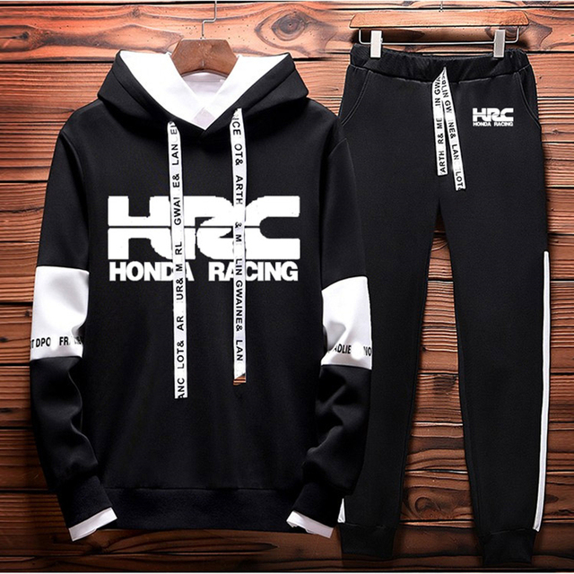 Męska bluza HRC Race motocyklowa wiosna-jesień z kapturem + spodnie – wysoka jakość, 2-częściowy zestaw - tanie ubrania i akcesoria