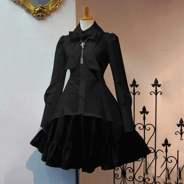 Gotyckie sukienki damskie w stylu lolity z długim rękawem, czarny wieczór, duży rozmiar - tanie ubrania i akcesoria