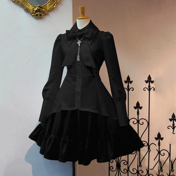 Gotyckie sukienki damskie w stylu lolity z długim rękawem, czarny wieczór, duży rozmiar