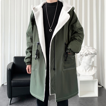 Męski trencz z kapturem Streetwear - trencz koreańskiego designu, podszyty polarem, odpowiedni na wiosnę i jesień