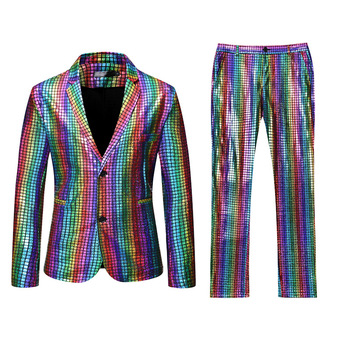 Mężczyzna - frak etapowy Homme - ślub, pan młody - smoking z cekinami, kolorowa krata, garnitur (kurtka + spodnie)