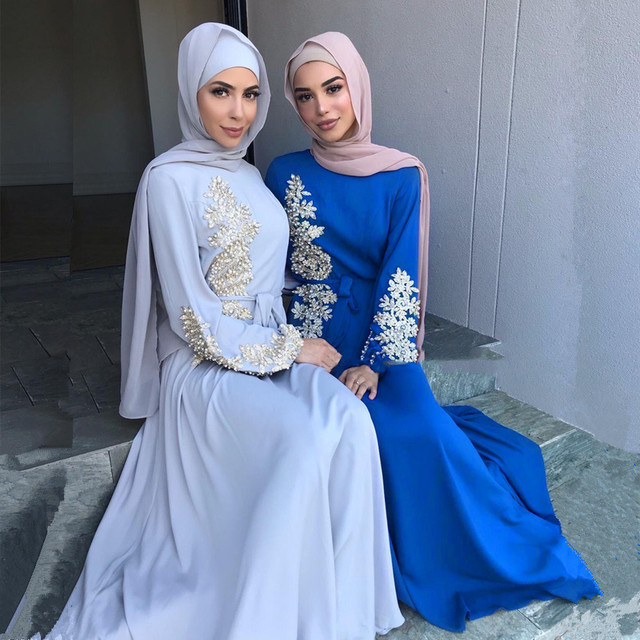 Długie sukienki muzułmańskie dla kobiet - Ramadan Kaftan dubaj Abayas turcja moda hidżab sukienka kobiety Kaftan Marocain afrykańskie - tanie ubrania i akcesoria