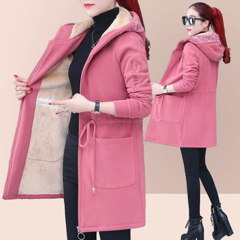 Pluszowy płaszcz jesienno-zimowy z kapturem dla kobiet w rozmiarze plus, famale - dodatkowo pogrubiony, luzem przed sprzedaż hurtową