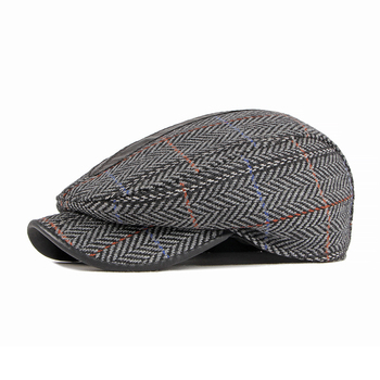 Retro brytyjski beret Golf - płaska czapka z jodełką, idealna na jesień i zimę dla mężczyzn w średnim wieku