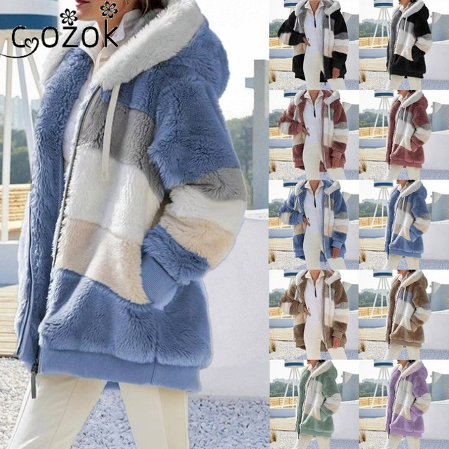 Kurtka damska z kapturem 5XL, ciepła i luźna, w patchworkowym wzorze zimowym 2021 - tanie ubrania i akcesoria