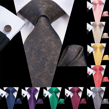 Złoty jedwabny krawat męski z żakardowym wzorem Paisley - formalna moda na wesele i imprezy