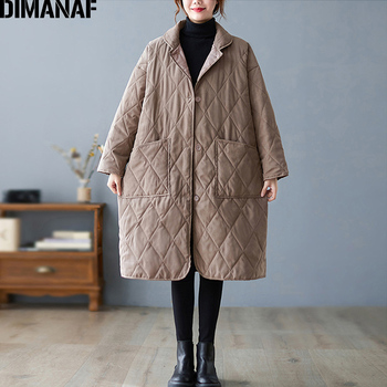 Parka damska zimowa DIMANAF – gruby płaszcz bawełniany, długi rękaw, luźny fason, kieszenie (oversize)
