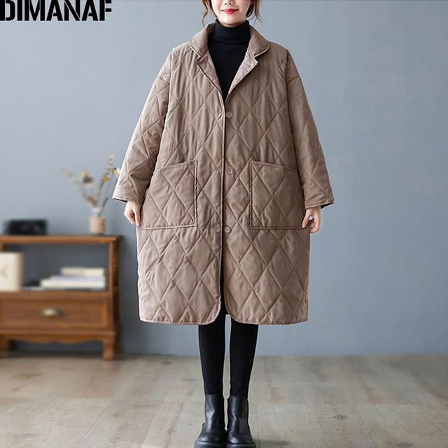 Parka damska zimowa DIMANAF – gruby płaszcz bawełniany, długi rękaw, luźny fason, kieszenie (oversize) - tanie ubrania i akcesoria