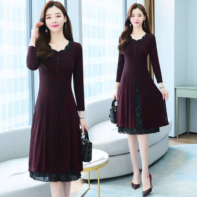 Długa sukienka z długim rękawem, idealna na wiosnę i jesień, w wyjątkowym stylu i wysokiej jakości - tanie ubrania i akcesoria