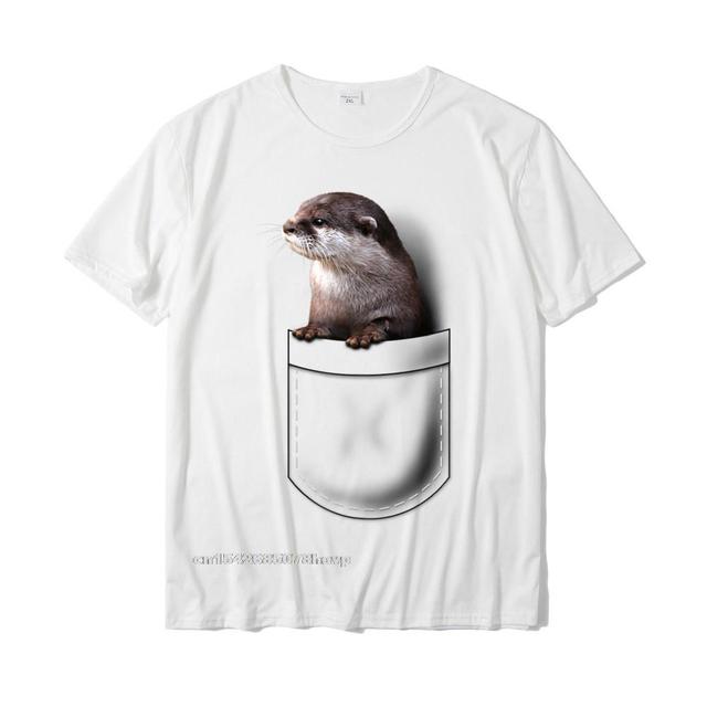 Koszulka męska Slim Fit z zabawnym motywem wydry w kieszeni - tanie ubrania i akcesoria