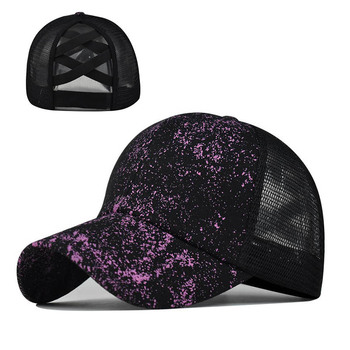 Kolorowa czapka baseballowa Snapback z nadrukiem dla kobiet - fioletowy trend, oddychająca satynowa czapka z siateczką, casualowy styl