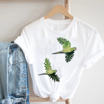 Damska koszulka z nadrukiem ptaka w stylu kreskówki lat 90. Trzy rozmiary, letni top, graficzny print