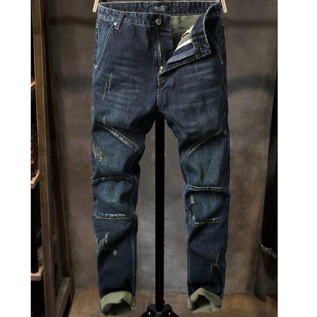 Męskie dżinsy patchworkowe z elastycznymi szwami - hip-hopowa moda casual Jean - tanie ubrania i akcesoria