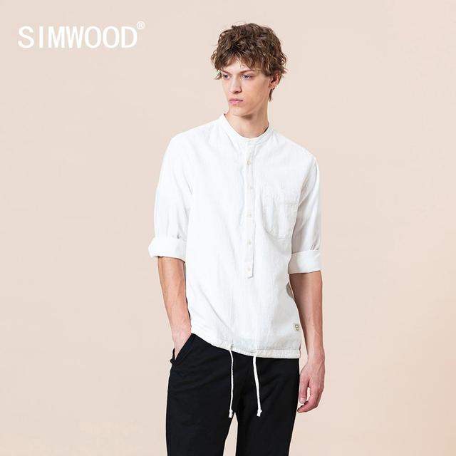 Koszula męska SIMWOOD 2021 - letnia, 100% bawełna, 3/4 rękawy, guzikowy pulower, rozmiar plus size - tanie ubrania i akcesoria